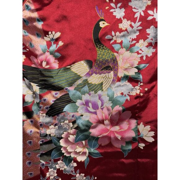 Red Cheongsam Dress - Floral Peacock Qipao - Mini - Size M (US Small) - Picture 3 of 8